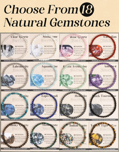 Landorilo Beaded Bracelet for Men Women, 4mm Natural Stone Aquamarine Healing Crystal Stretch Bracelets, Ideal Christmas Birthday Jewelry Gifts with Energy Card，Replacement Beads Included