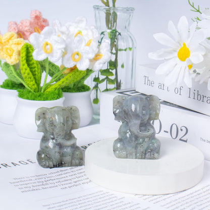 Ytbeoxk 2 Inch Crystal Elephant Decor Statues, Labradorite Cute Sitting Elephant Figurines, Reiki Healing Crystal Carved Animal Statues, Home Office Desk Hand Carved Decor Gifts for Women