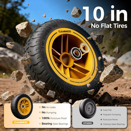 CAMMOO 10-in NO-FLAT TIRES 600lb Heavy-Duty Garden Dump Cart 4 Cu.Ft. Utility Wagon with Quick-Release Dumping & Prime Grade 100% Virgin Polypropylene - Not Recycled Material for Landscaping Gardening