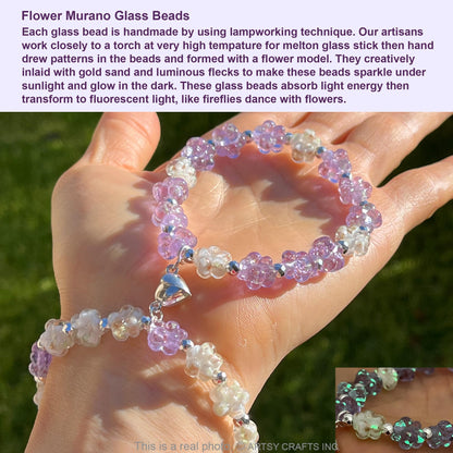 ARTSY Crafts Glow in the Dark Firefly Beads Bracelet, Unique Inspirational Bracelets with Meaning, Mermaid Crystal Healing Chakra Birthday Gifts (White+Lavender 6-7")