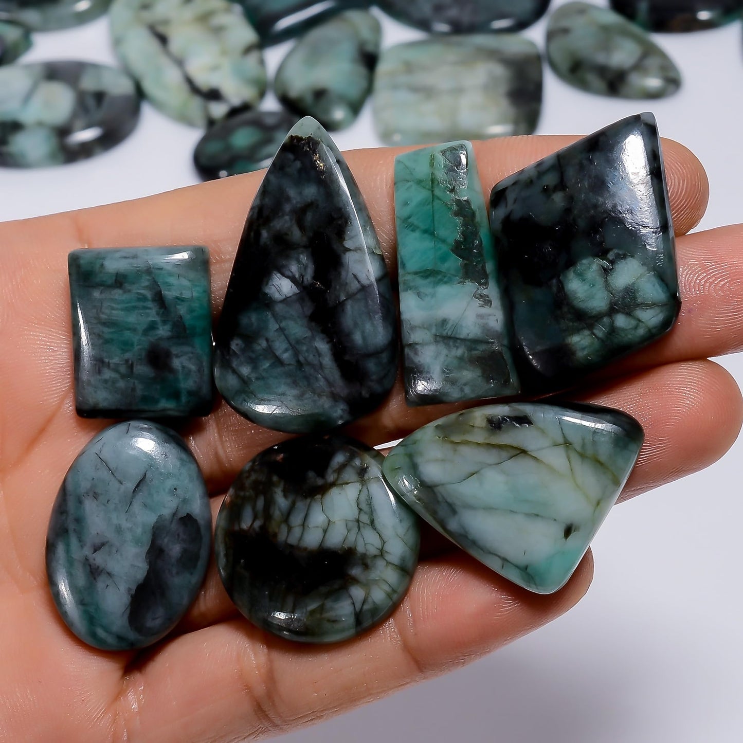 GEMKORA [20-30mm] (3-4pcs) Green Emerald Mix Shape Gemstones Cabochons, Jewelry Making Loose Gemstone, Polished Gems, DIY, Wire Wrapping, Reiki, Wikka, Healing Crystals, Bulk Gemstone Deal