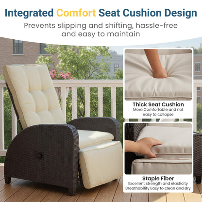 Green4ever Outdoor Patio Recliner with Adjustable Backrest and Footrest, All-Weather Wicker Patio Chair, 160° Lay Flat Patio Reclining Lounge Chair for Garden Backyard, Beige