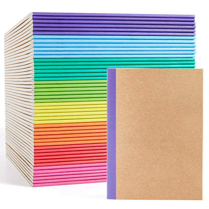 feela 48 Pack Composition Notebooks Bulk, Kraft Cover Lined Blank College Ruled Composition Travel Journals with Rainbow Spines For Women Students Business, 60 Pages, 8.3”x 5.5”, A5, 8 Colors