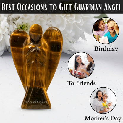 Amazing Gemstone Tiger Eye Angel - Tiger Eye Crystal Angel and Pocket Guardian Angel Crystal Figurines (3 inches)