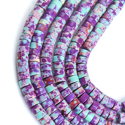 150pcs 2x4mm Natural Galaxy Sea Imperial Jaspers Stone Tube Shape Beads Loose Flat Round Cylinder Flat Spacer Stone Beads for Bracelet Earrings Jewelry Making