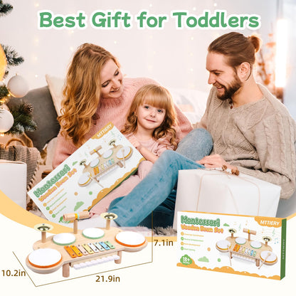 Toddler Drum Set - Montessori Toys for 2 Year Old, Wooden Baby Musical Instruments for Toddlers 2-5, Preschool Learning Musical Toys with Xylophone, Piano, Birthday Gifts for 18 Months Boys Girls