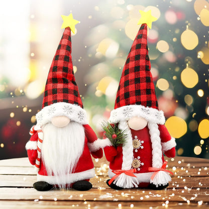 Lovinland Christmas Gnomes Plush Couple with Red Buffalo Check - Xmas Gnomes Elf Tomte Ornaments Doll - Christmas Decorations - Xmas Decorations for Home, Indoor, Office