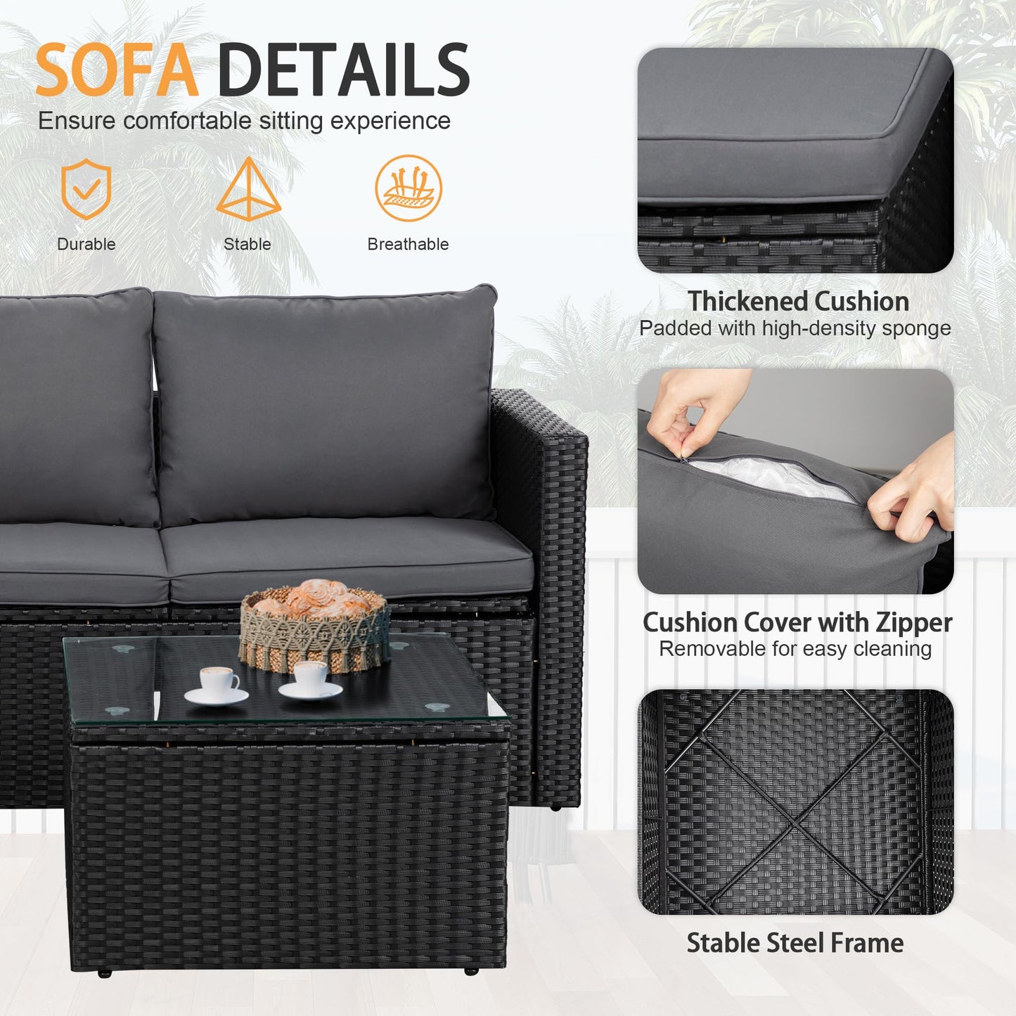 Shintenchi 4 Pieces Patio Furniture Sets, Outdoor Sofa Patio Sectional Sets All Weather, Wicker Rattan Seating Sofa Couch withwith Cushions & Coffee Table for Yard, Garden, Porch, Poolside (Gray)