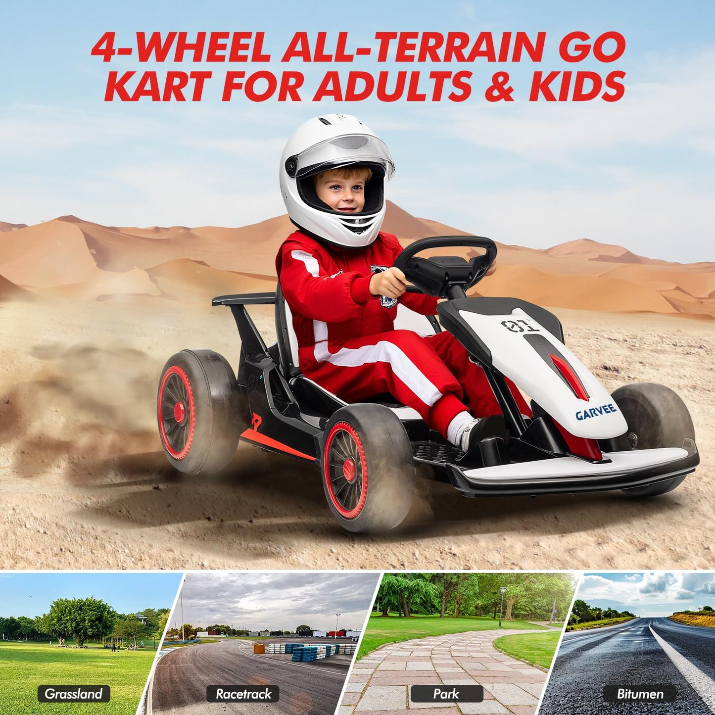 Electric Drift Go Kart for Kids, 200W Dual Motor & 7AH Battery, 8.1MPH Max Speed, 2 Seater Ride on Car with Dual Motor, 360° Drift & Speed Adjust, Kids Electric Vehicle 4 Wheeler, White