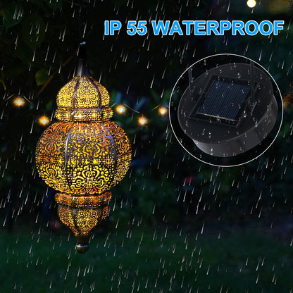 Hanging Solar Lights, Outdoor Decor Solar Lantern, Waterproof Metal Moroccan Lantern for Outside Patio Pathway Yard Front Porch Backyard Garden Decorative (1 Pack)
