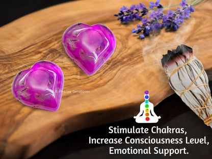 Amazing Gemstone Pink Onyx Agate Crystal Heart Palm Stone - Pocket Massage Worry Stone for Natural Body Chakra Balancing, Reiki Healing and Crystal Grid