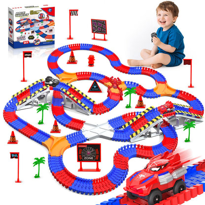 Spider Toys 250 PCS Race Car Track for Kids Ages 3-6 with 2 Cool Monster Car, Toddler Car Tracks for 3+ Year Old Boys Girls, Toy Set Birthday Gifts for 3-6 Year Old Boys