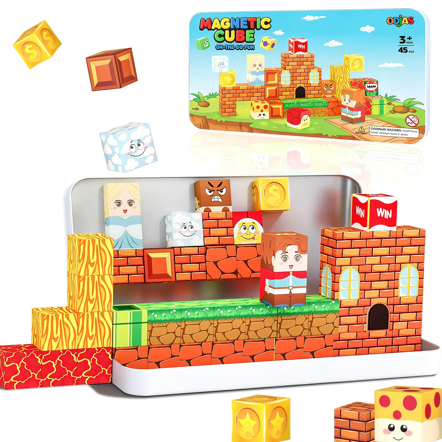 Mini Magnetic Building Blocks Travel Set with Case, 45pcs Travel Magnetic Toys with Portable Box for Kids, STEM Educational Sensory Toys, Classroom Must Have, Learning Gift for Toddlers, Boys & Girls