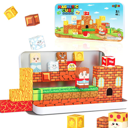 Mini Magnetic Building Blocks Travel Set with Case, 45pcs Travel Magnetic Toys with Portable Box for Kids, STEM Educational Sensory Toys, Classroom Must Have, Learning Gift for Toddlers, Boys & Girls