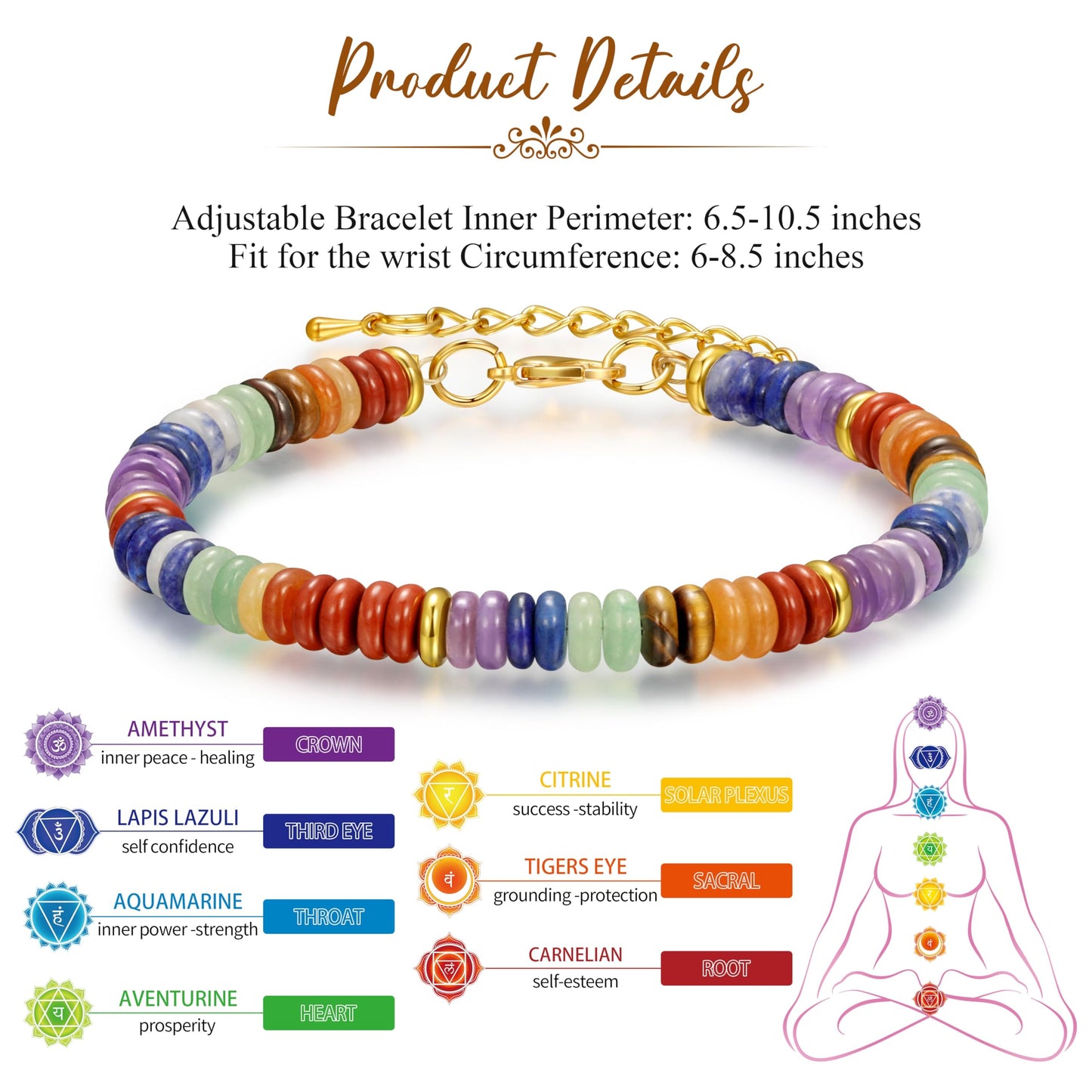 Yavannah Chakra Bracelets for Women, Crystals and Healing Stones Beaded Bracelets Stress Relaxing Spiritual Christmas Birthday Gifts for Women Mom