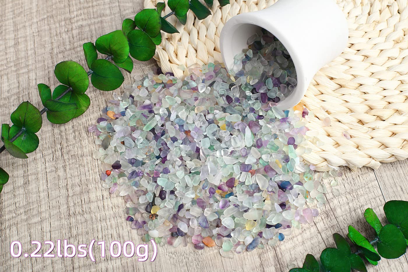 ZHIYUXI Crystal Fluorite Vase Filler, 0.22lbs, Polished Healing Chips for Decoration, Fish Tank Gravel, Succulent Plants, Home Decor