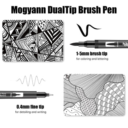 hhhouu 17Pack Dual Tip Black & White Brush Pens- Fineliner & Highlighting Set for Artists, Illustrators & Comic Drawing Smooth Ink Flow, Smudge-Free HO-17BW