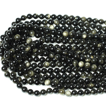 CHEAVIAN 45PCS 8mm Natural Golden Obsidian Gemstone Round Loose Beads Crystal Energy Stone Healing Power for Jewelry Making 1 Strand 15"