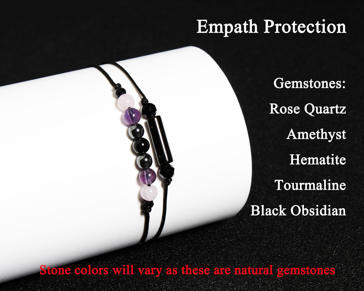 QqzsJewls Empath Protection Bracelets for Women Men, Energy Protection Gifts, Natural Healing Crystal Beads Bracelets, Tourmaline Obsidian Rose Quartz Amethyst Anxiety Relief Jewelry for Her Him