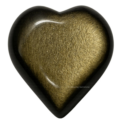 Amazing Gemstone Golden Sheen Obsidian Crystal Heart Palm Stone - Pocket Massage Worry Stone for Natural Body Chakra Balancing, Reiki Healing and Crystal Grid