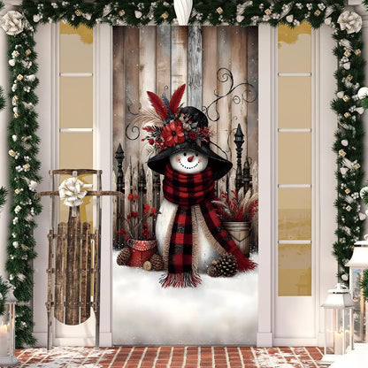 Irisbell Christmas Door Cover with Elastic,35'' x 83'' Stretchy Cloth Front Door Cover Decoration Christmas Party Banner Supplies for Indoor Outdoor (Pattern 1)
