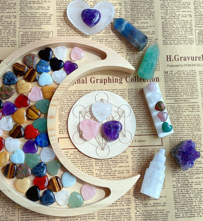 QINJIEJIE 1.2" Large Heart Crystals Rose Quartz Amethyst Healing Clear Crystal Heart Shape Love Stones Gemstones Stone Stocking Stuffers Polished Thumb Gemstones Therapy Energy Balancing Gifts 3 Pcs