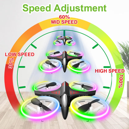 Dwi Dowellin 4.9 Inch Mini Drone for Kids Crash Proof LED Lights One Key Take Off Landing Flips RC Remote Control Small Drones Toys for Beginners Boys and Girls Adults Nano Quadcopter,Black