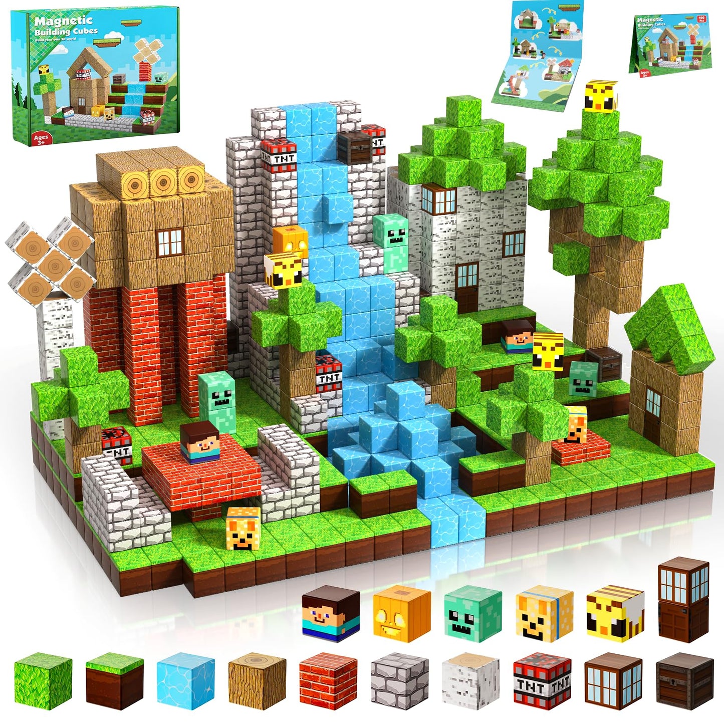 ToyUnited Magnetic Blocks-100PCS Magnetic Building Blocks Magnet Cube Toys Stacking,Build Forest World Set,STEM Montessori Sensory Toys for Kids Boys Girls Age 3 4 5 6 7 8 9 10 Easter Birthday Gift