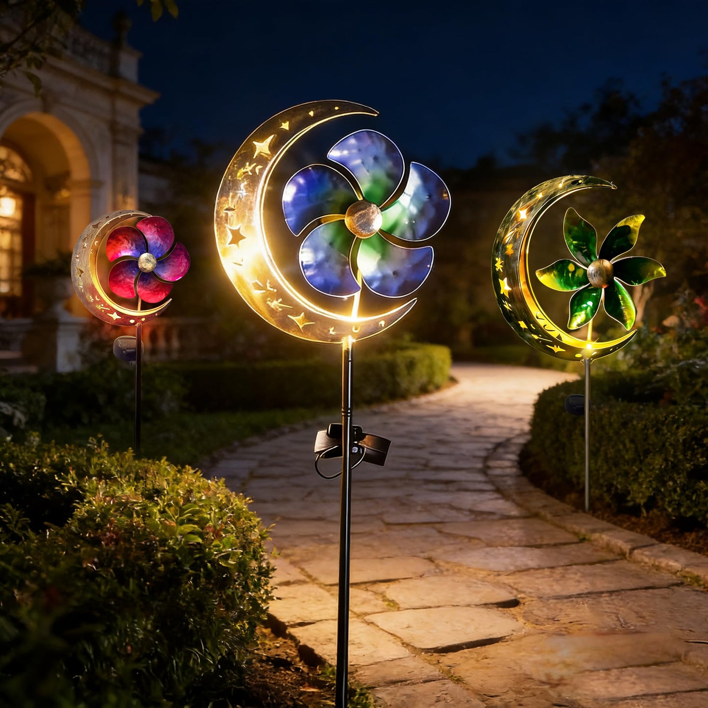 SunKite Solar Spinner Moon Outdoor Lights Waterproof,Solar Moon Garden Light Outdoor Decorative Stakes Lights Yard Garden Patio Lawn Pathway Decoration Gifts Grandma Mom