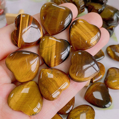 QINJIEJIE 20 PCS Natural Heart Healing Crystals Tigers Eye Polished Crystal Stones Mini Cute Pocket Palm Love Gemstones Set Bulk Wholesale Reiki Energy Balancing Valentine's Day Gift