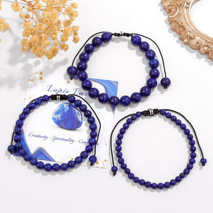 Pendlixy 4MM Lapis Lazuli Beaded Bracelet Handmade Adjustable Natural Lapis Lazuli Stone Crystal Bracelet Healing Inspirational Gifts for Women Men