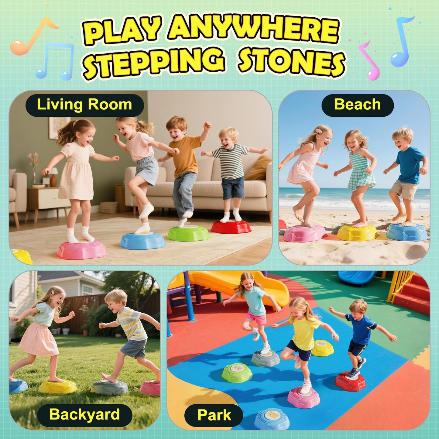 SS Stepping Stones for Kids - 6Pcs Balance Stones Kit with Interactive Light & Music, Indoor/Outdoor Sensory Toys for Ages 3-12, Perfect Christmas, Children's Day & Birthday Gift for Boys & Girls