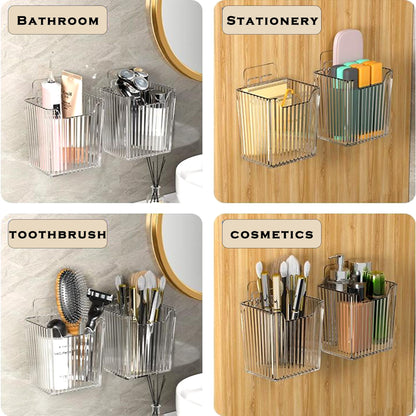 MZYIWUU 4 Pack Acrylic Wall Mount Organizer, Adhesive Cabinet Door Storage Bins, Clear Makeup Containers, Stackable Organizer Basket for Kitchen, Bathroom, Cabinet, Pantry, Office