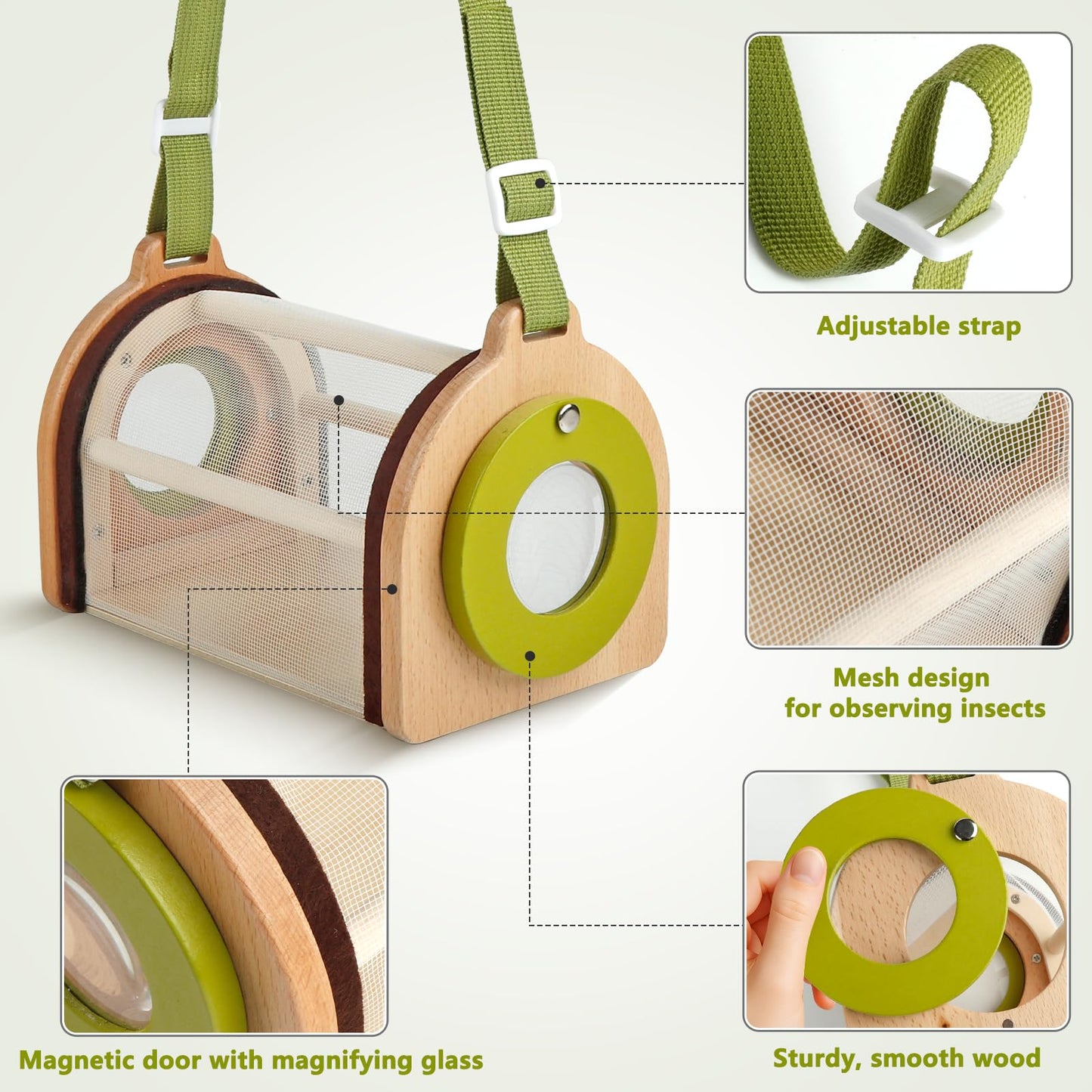 Wooden Bug Catcher Kit for Kids -11Pcs Bug Catching Kit Outdoor Explorer Kit with Carry Bag, Butterfly Net and Other Adventure Sets for Garden Backyard Camping, Gift for Toddlers Girls Boys 3-12