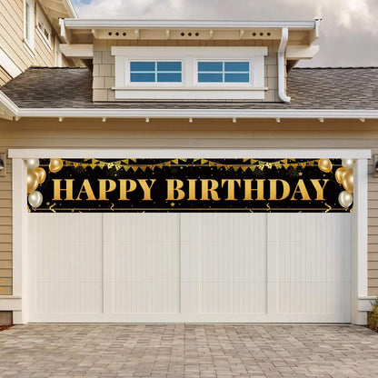 Black Gold Birthday Banner for Happy 1st to 100th - Boys, Girls, Men & Women - Reusable Decorations - Indoor Outdoor Party Supplies - 9.8x1.6 FT