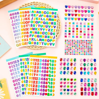MGZTTHW Gold Paper Crown Set for Kids, DIY Crown Kit with Jewels Gem Number Letter Stickers for Birthday Party Decor and Craft Projects, 15 Pcs Adjustable Crown Hats in 5 Styles