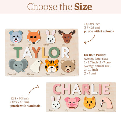 Zuzu Puzzle Personalized Name Puzzle for Toddlers 1-3 | Safari, Farm & 12 Themes | Handmade Wooden Montessori Toy, Keepsake Nursery Decor & Perfect 1st Birthday Gift for Boy Girl