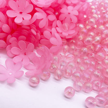 Crystal Artificial Flower Bouquet Material Set, Including 300 Acrylic Petals, 300 Beads, and 50 Iron Wires, Used for DIY Bouquets for Home Garden, Party, and Wedding Decoration (Pink)