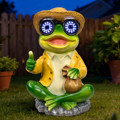 Solar Frog Garden Statue Decor - Waterproof Frog Figurine with Solar LED Blink Eyes,Funny Outdoor Garden Statues for Yard Patio Lawn Ornament,Unique Housewarming, Birthday, Thanksgiving, Mom Gifts
