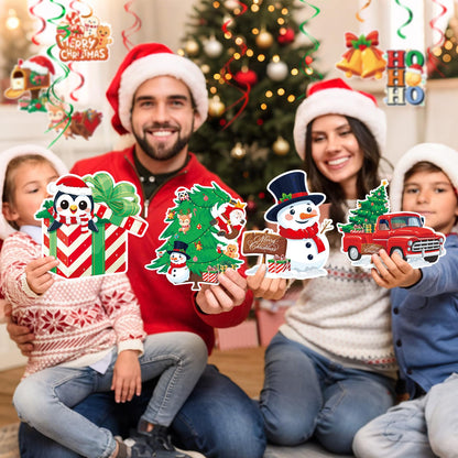 Christmas Decor Set: Banner & Hanging Swirls - for Home, Office, Classroom Indoor Christmas Party Decorations