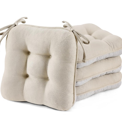 BETU Chair Cushions for Dining Chairs Set of 4,3.5" Thick Kitchen Table Chair Pads with Ties,Non Slip Backing and Covers, Seat Cushion for Dining Room,Bar,Patio Chairs,15.5"X15.5"X3.5",Beige