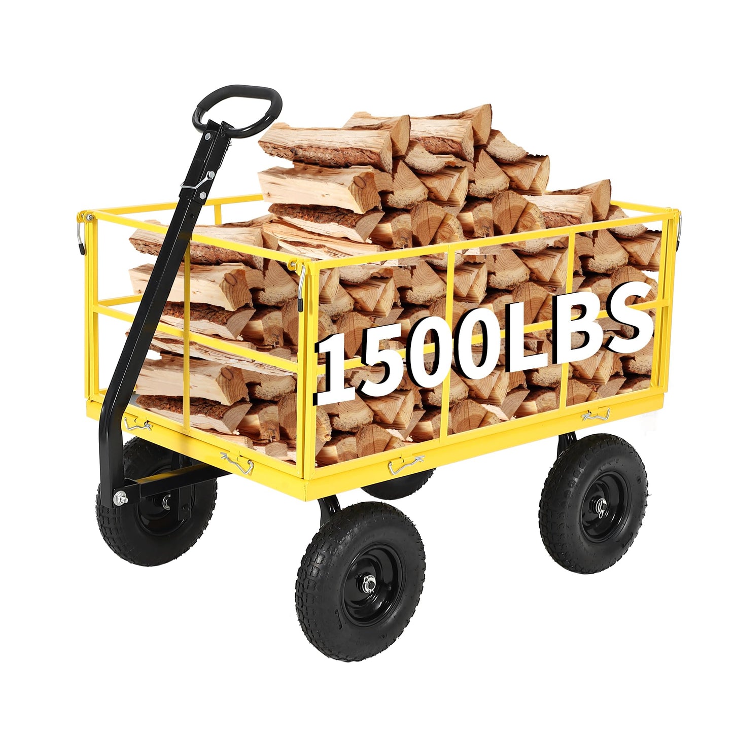 Garvee 1500 LB Garden Wagon Cart with 13 in All Terrain Tires, 3-in-1 Yard Wagon Cart with Removable Side Panels, Heavy Duty Outdoor Metal Utility Wagon Yard Trailer for Outdoor Lawn, Yard, Backyard