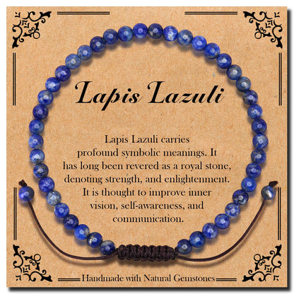 BONNY BOXX Braided Genuine 4mm Lapis Lazuli - Stone of Wisdom - Bracelet, Elegant Handcrafted Natural Gemstone Crystal Bracelet Healing Power Energy Inspirational Gifts with Card for Unisex