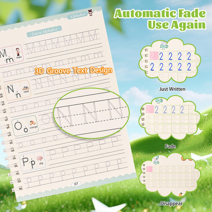 AALGO Handwriting Book Practice for Kids,Reusable Grooved Handwriting Books, Writing Practice for Kids Age 3-5