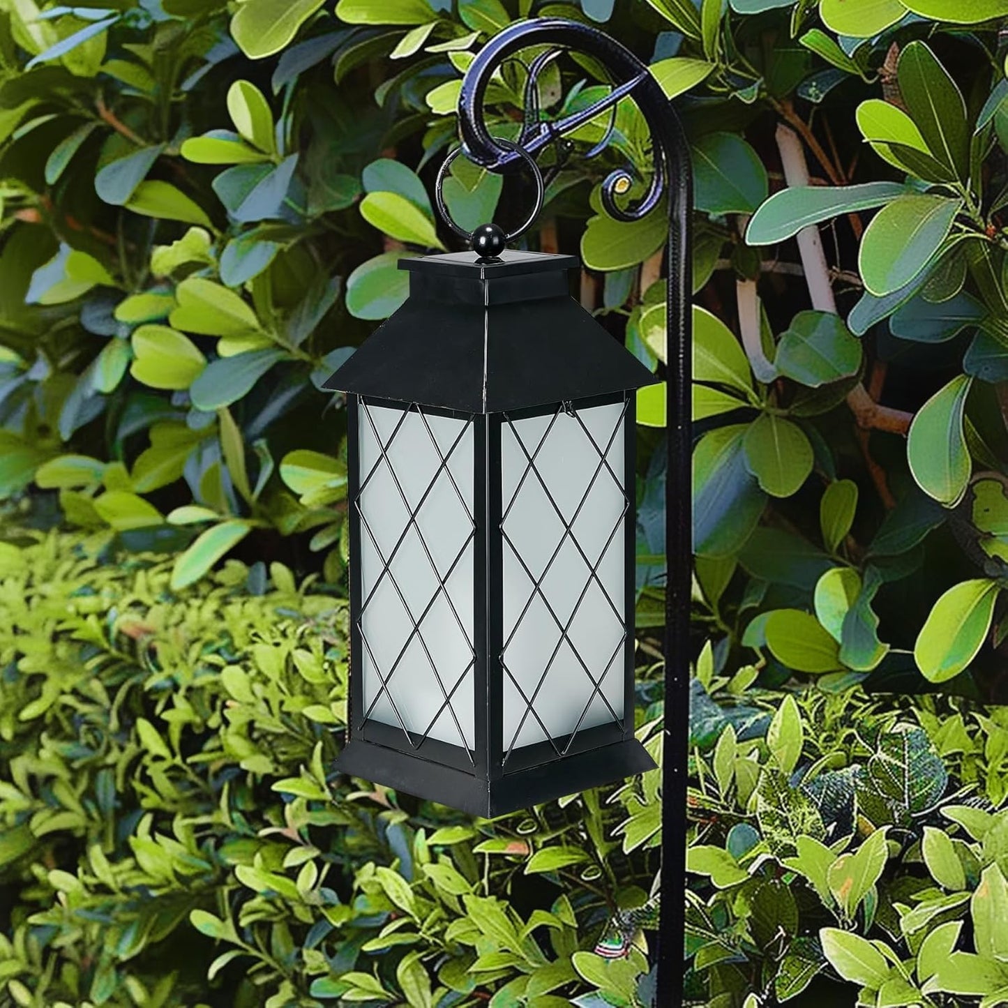 anyperfect 18" Solar Lanterns Outdoor Waterproof, Glass Solar Flickering Flame Lantern Large Hanging Solar Lantern Metal Decorative for Patio Garden Backyard Outside Tabletop Mothers Day Gifts Mom
