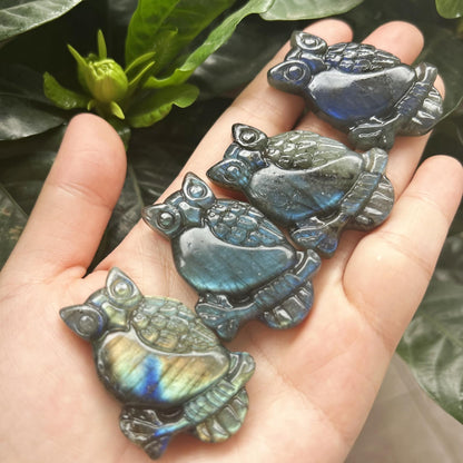 Bacatgem Natural Labradorite Owl Figurines Crystals and Healing Stones,Haped DIY Pendant