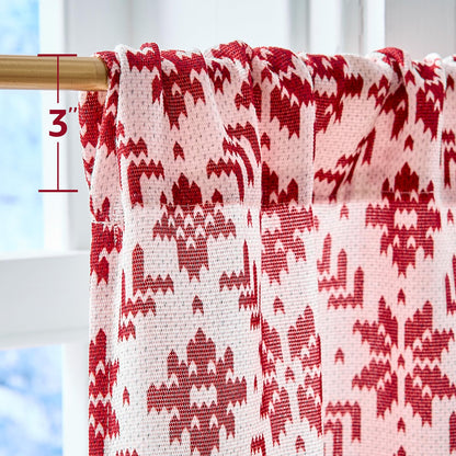 jinchan Snowflake Plaid Christmas Curtains 36 Inch Length Cafe Curtain Red Faux Canvas Textured Knit-Look Tier Curtains Holiday Christmas Decorations for Living Room Small Windows Rod Pocket 2 Panels