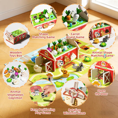 JAUNTY Montessori Toy for Toddlers 1 2 3 Years Old, Wooden Farm Shape Sorting Toy for Baby Boys Girls 1-3, Educational Learning Sensory Toy 1 Year Old Gift for 1st First Birthday