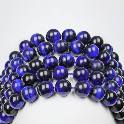 MJDCB Stone Beads 8mm 43pcs Round Sapphire Blue Tiger's Eye Loose Gemstone Bead Charms for Jewelry Making Bracelet Necklace Earring Pendant