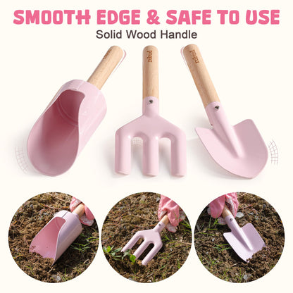 ROBUD Kid Gardening Set, Wooden Garden Tool for Kid, Garden Tool Kit with Tool Storage Bag, Apron, Gloves, Montessori Toys for Kids to be Closed to Nature, WRP51